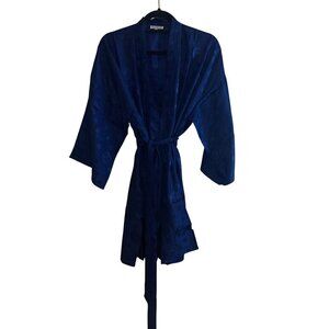 Vintage Womens Robe Size XL Blue Belt V Neck Wrap Casual Pure Silk New